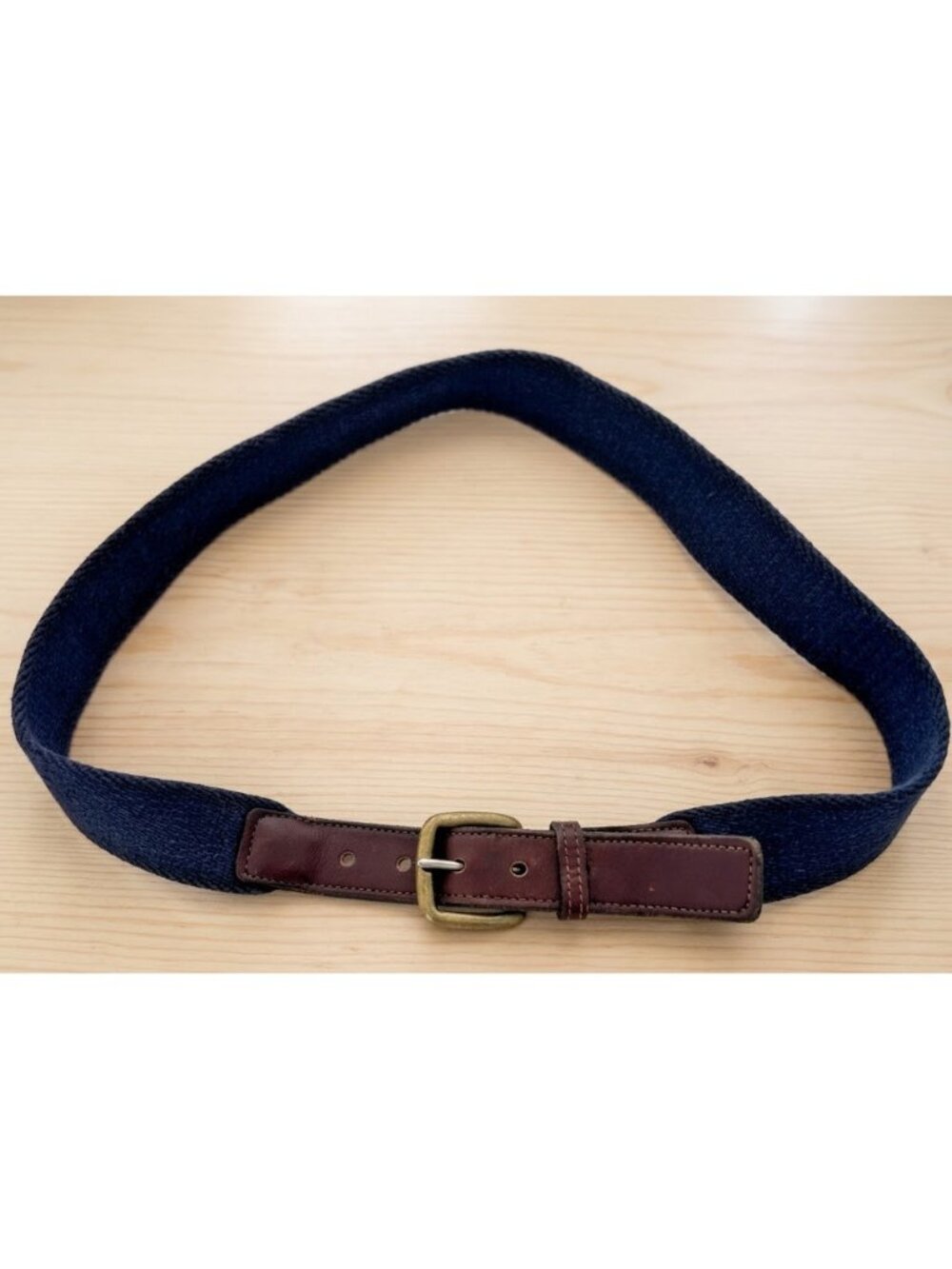 Vintage Navy Mahogany Webbed Leather Belt Netherlands Men’s Size 32 Brass Buckle